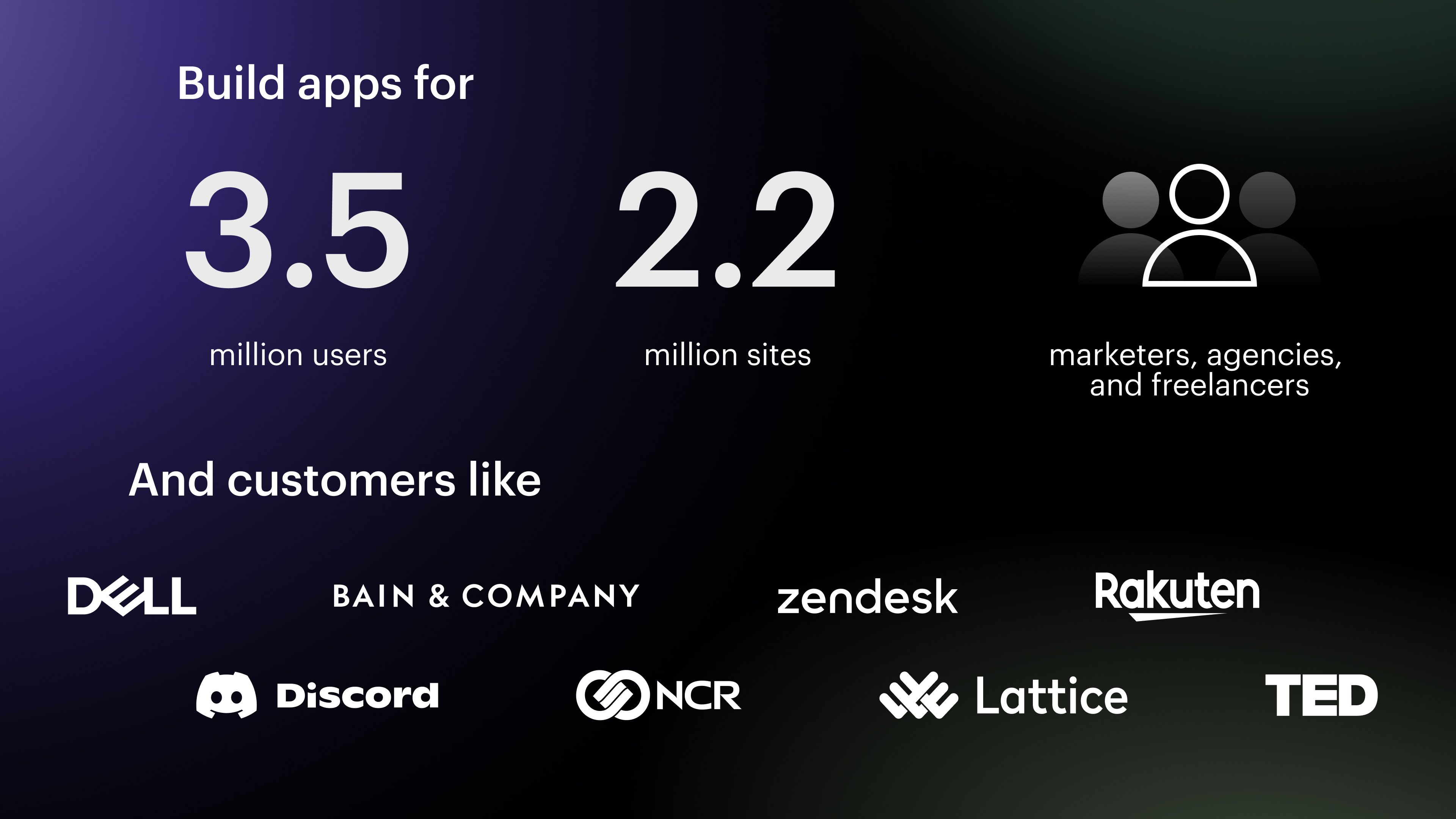 An image of the different stats for Webflow Apps.