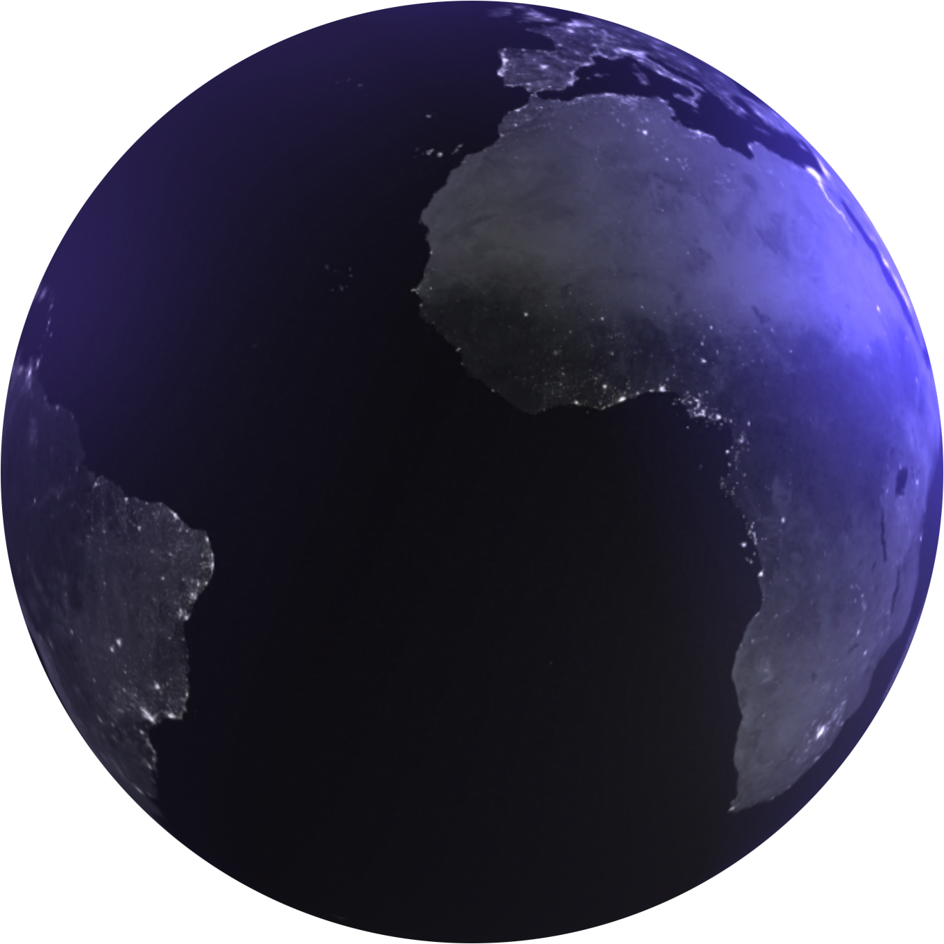 Dark blue and grayscale earth facing Africa