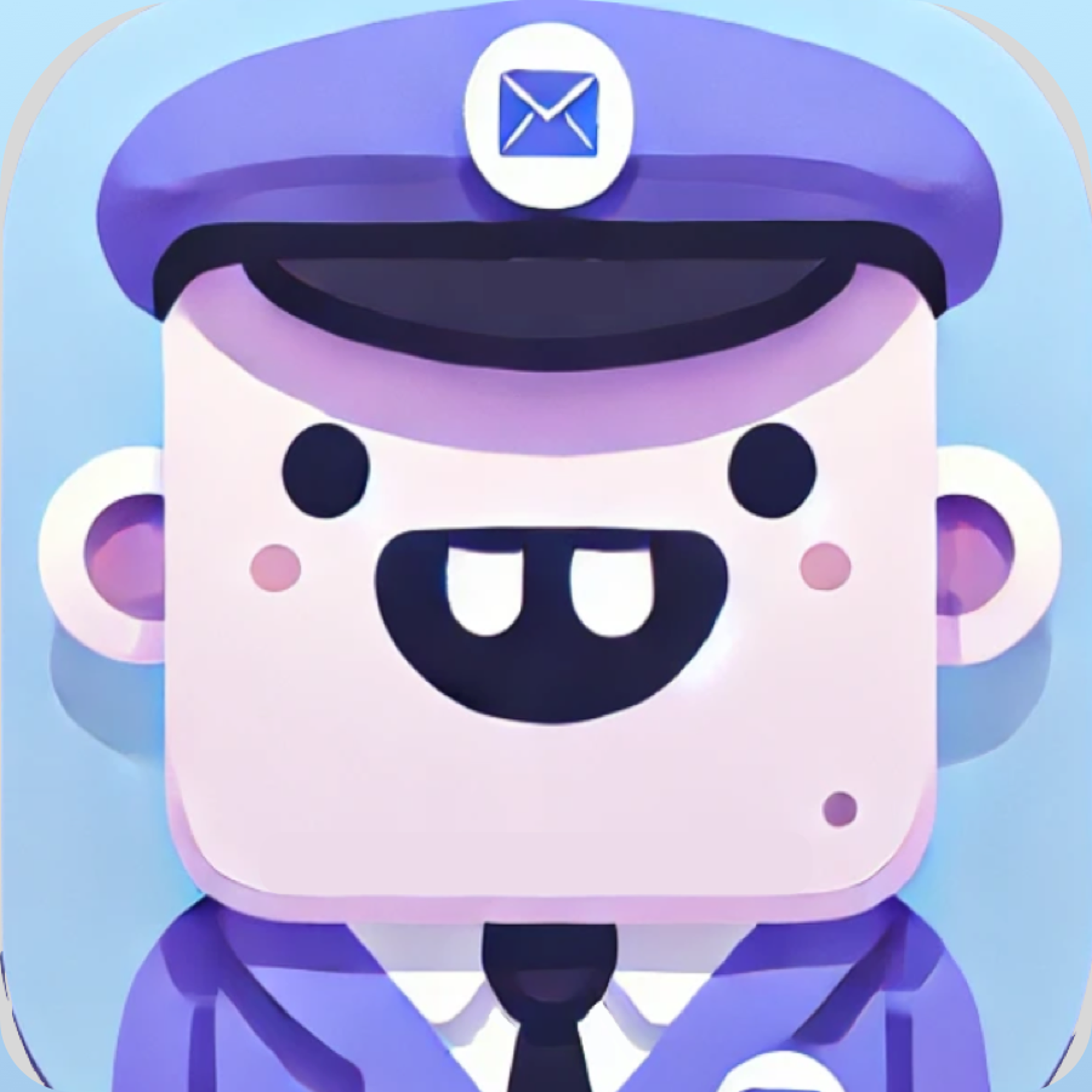 The Postblaster logo, a purple monster in a mail-persons outfit